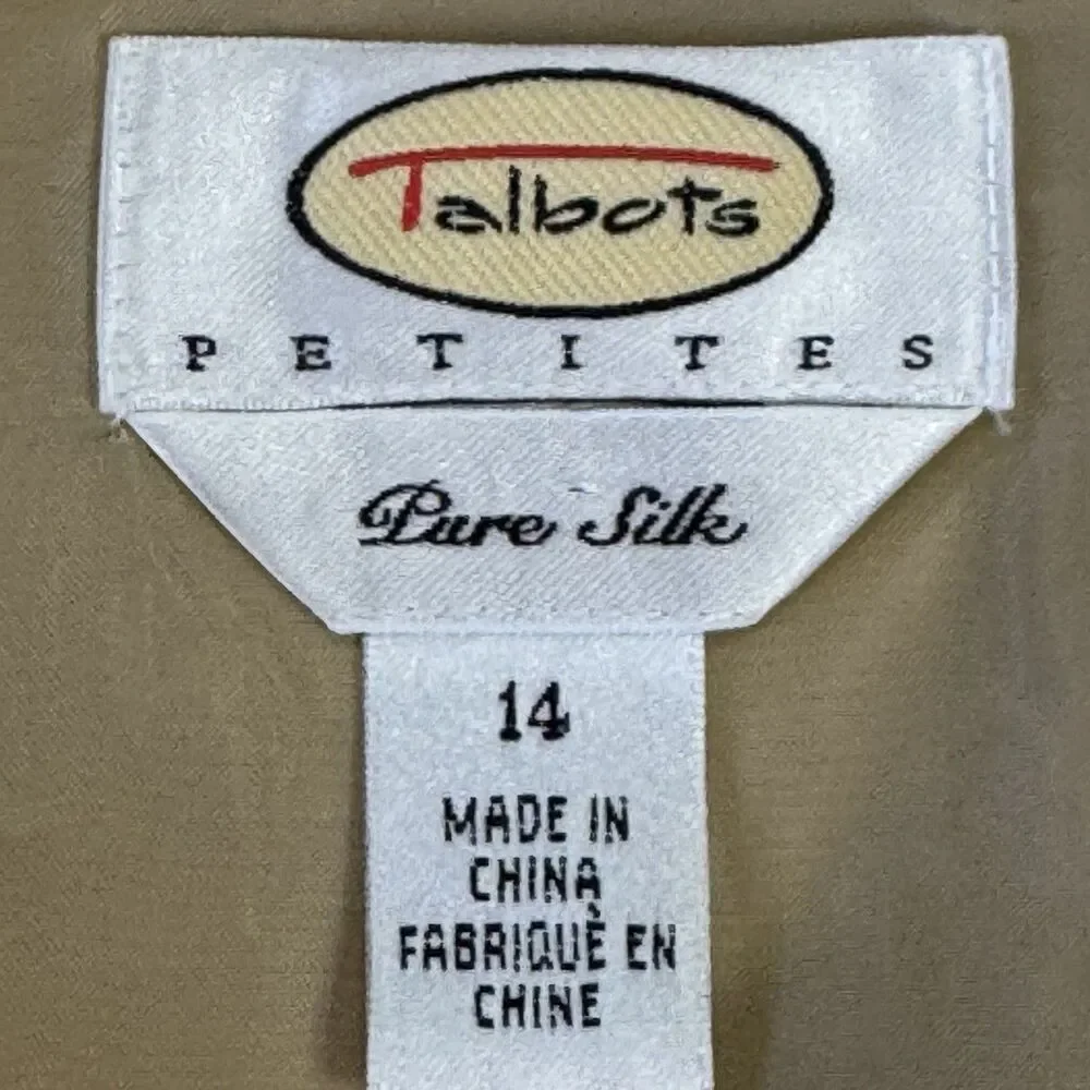 Talbots Petites 100% Silk Shift Dress Gold Sleeveless Size 14 Elegant Classic